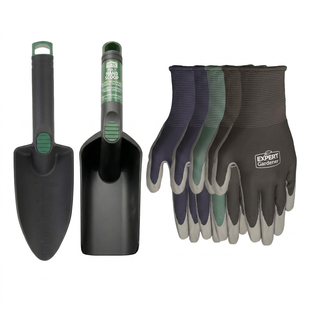 Expert Gardener Gardening Bundle Gloves 5-Pack Soil Scoop Plastic Trowel New