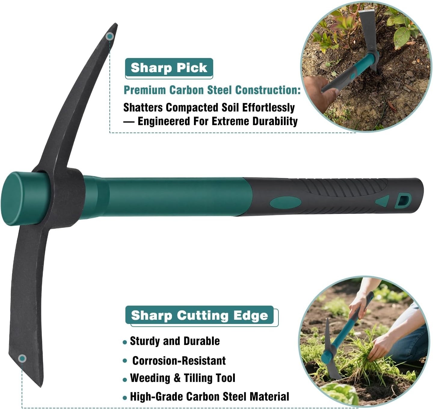 2pcs Gardening Picks with 1pcs Handle Multi-Functional Garden Hoe Pick Axes f…