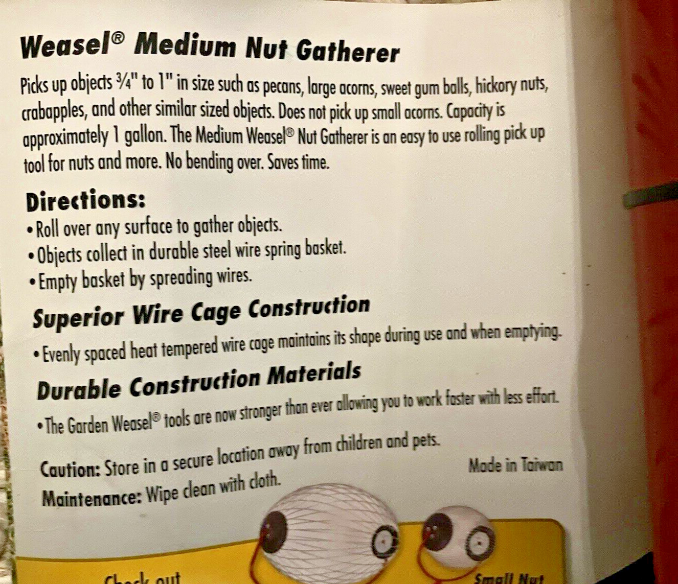 NEW Garden Weasel Medium Nut Gatherer 47.5” Long