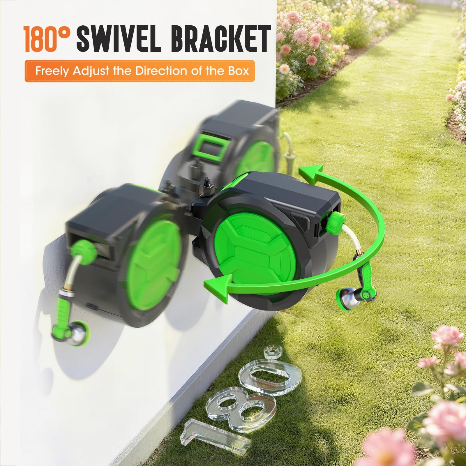 Retractable Garden Hose Reel 1/2″ x 100ft, Wall Mounted Water Hose Reel with …