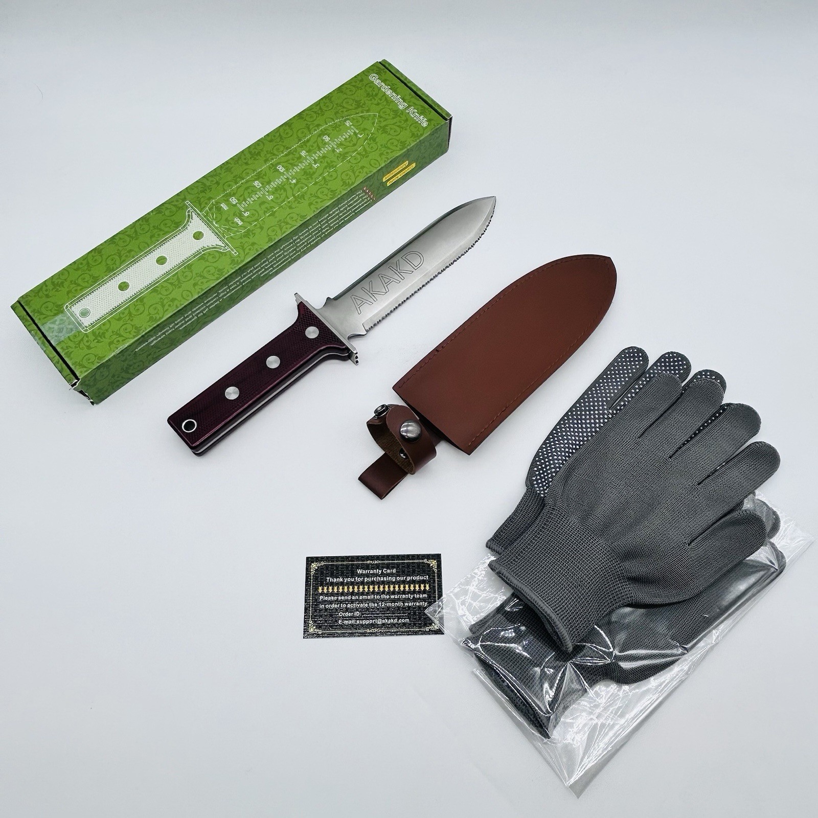Hori Hori Garden Knife Stainless Weeding Digging + Leather Sheath + 2 Gloves