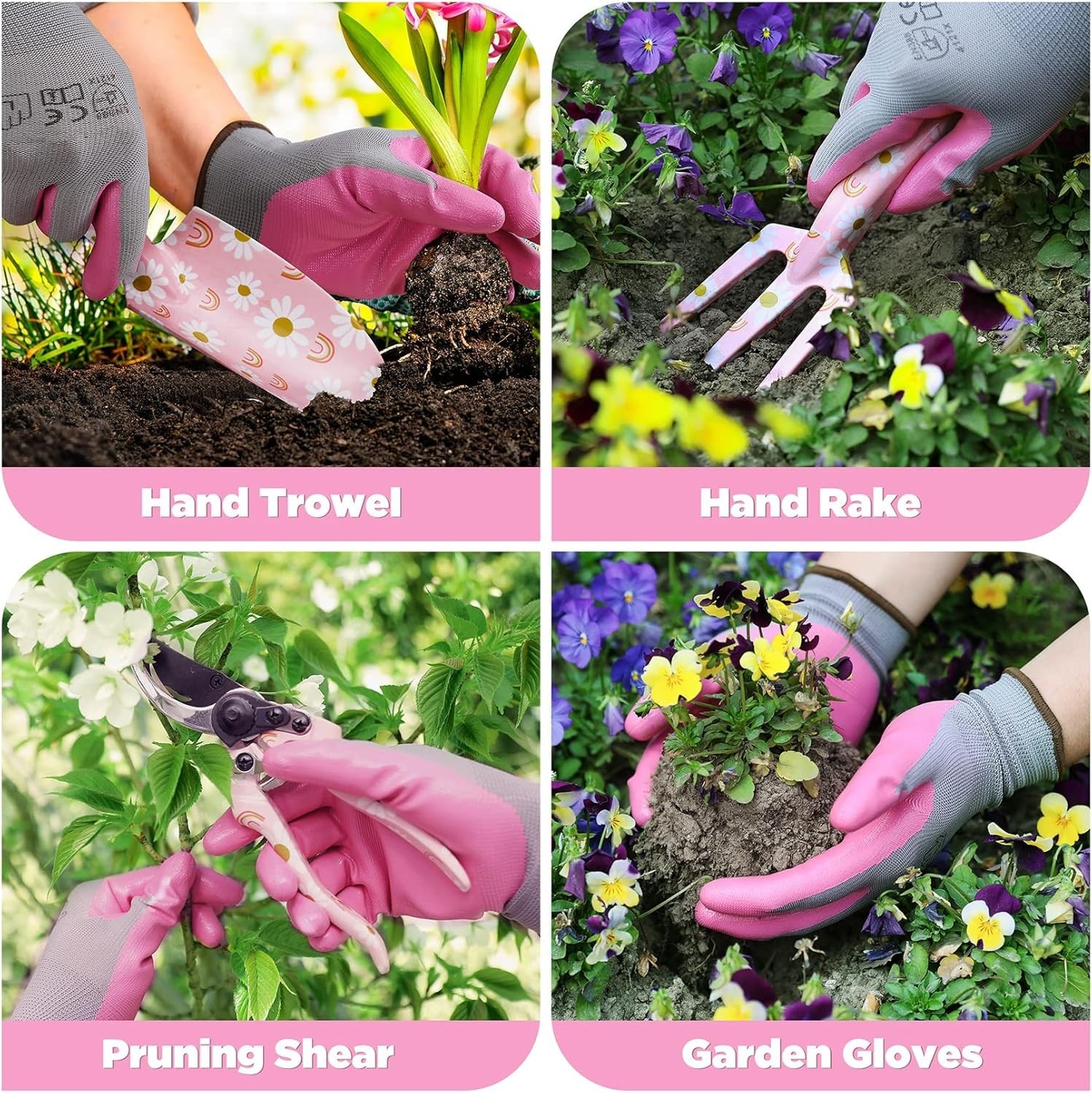 Chic Pink 5PCS Garden Tool Set with Flower Patterns – Ideal Gifts for Women