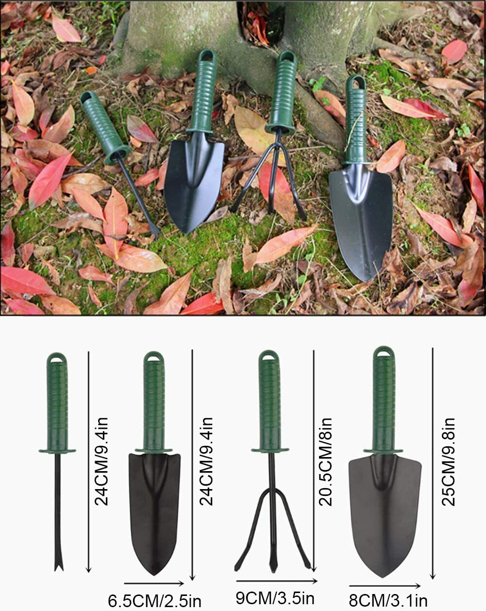 4pcs Garden Tools Set Trowel Rake Shovel Heavy Duty Metal Outdoor Ergonomic