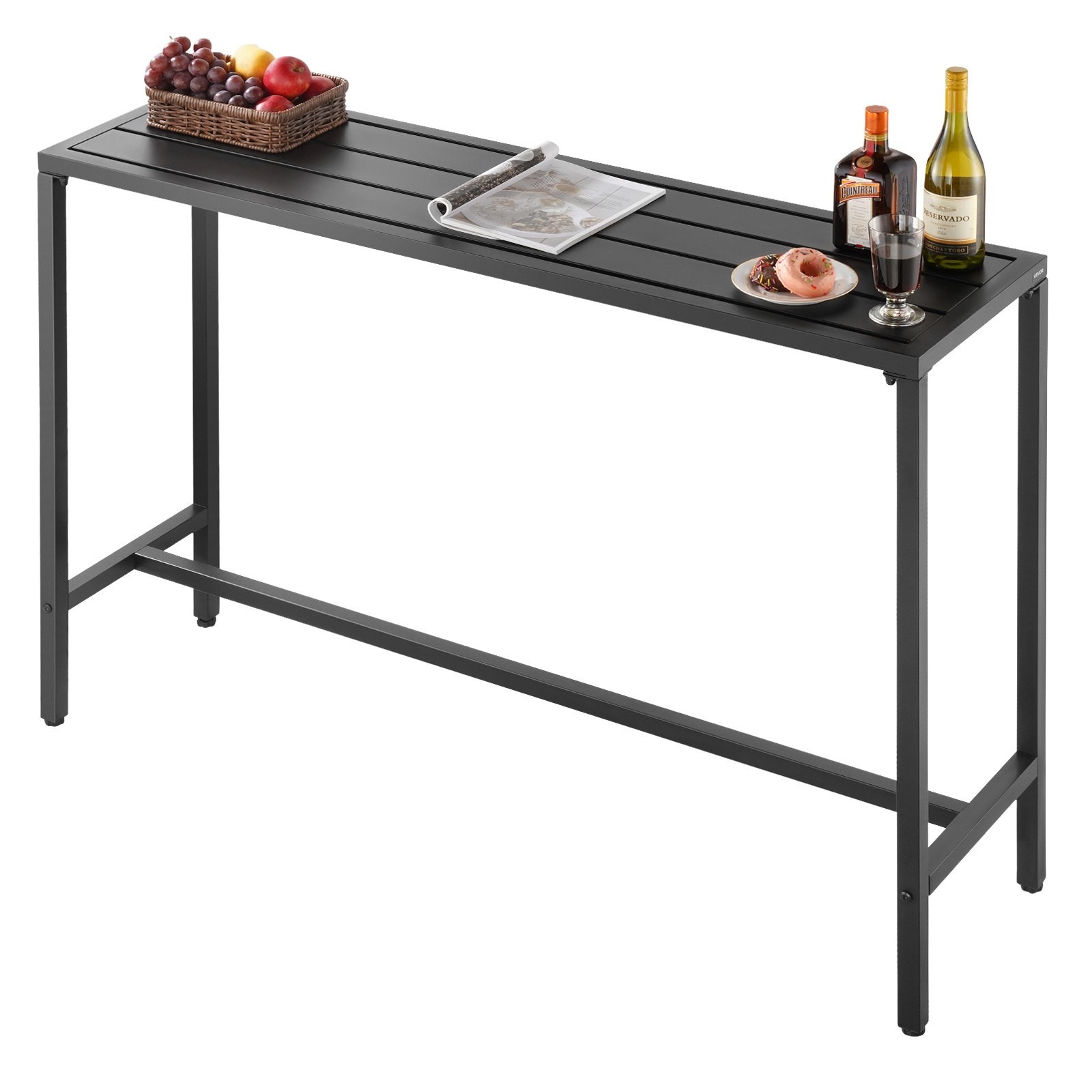 Outdoor Bar Table,55 x 15 in Patio Bar Table,Waterproof Top & Sturdy Metal Frame