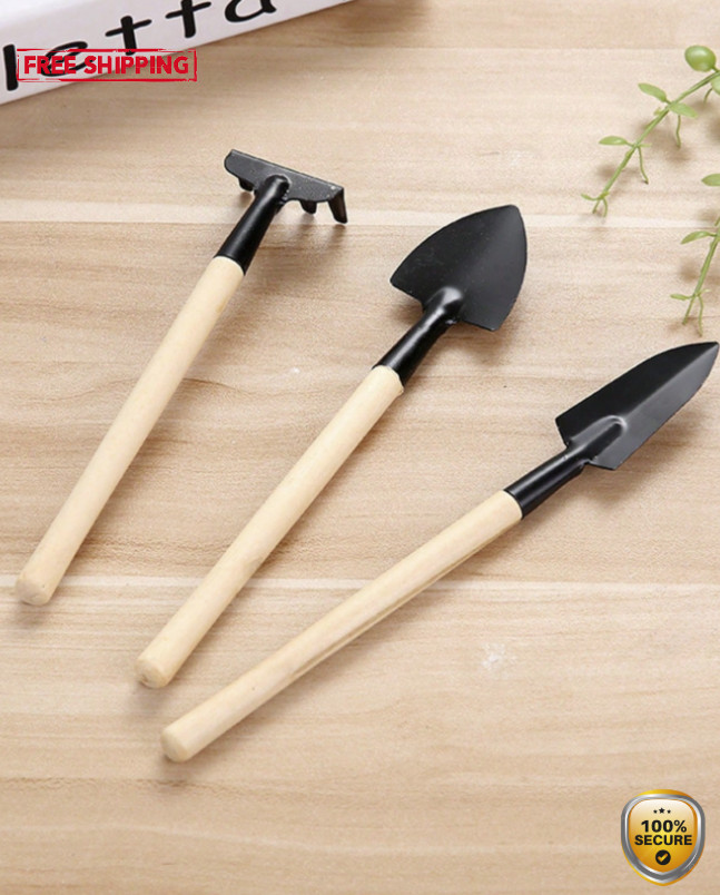 3‑Pc Garden Tool Set – Mini Rake, Shovel & Planter Tools for Potted Plants – NEW