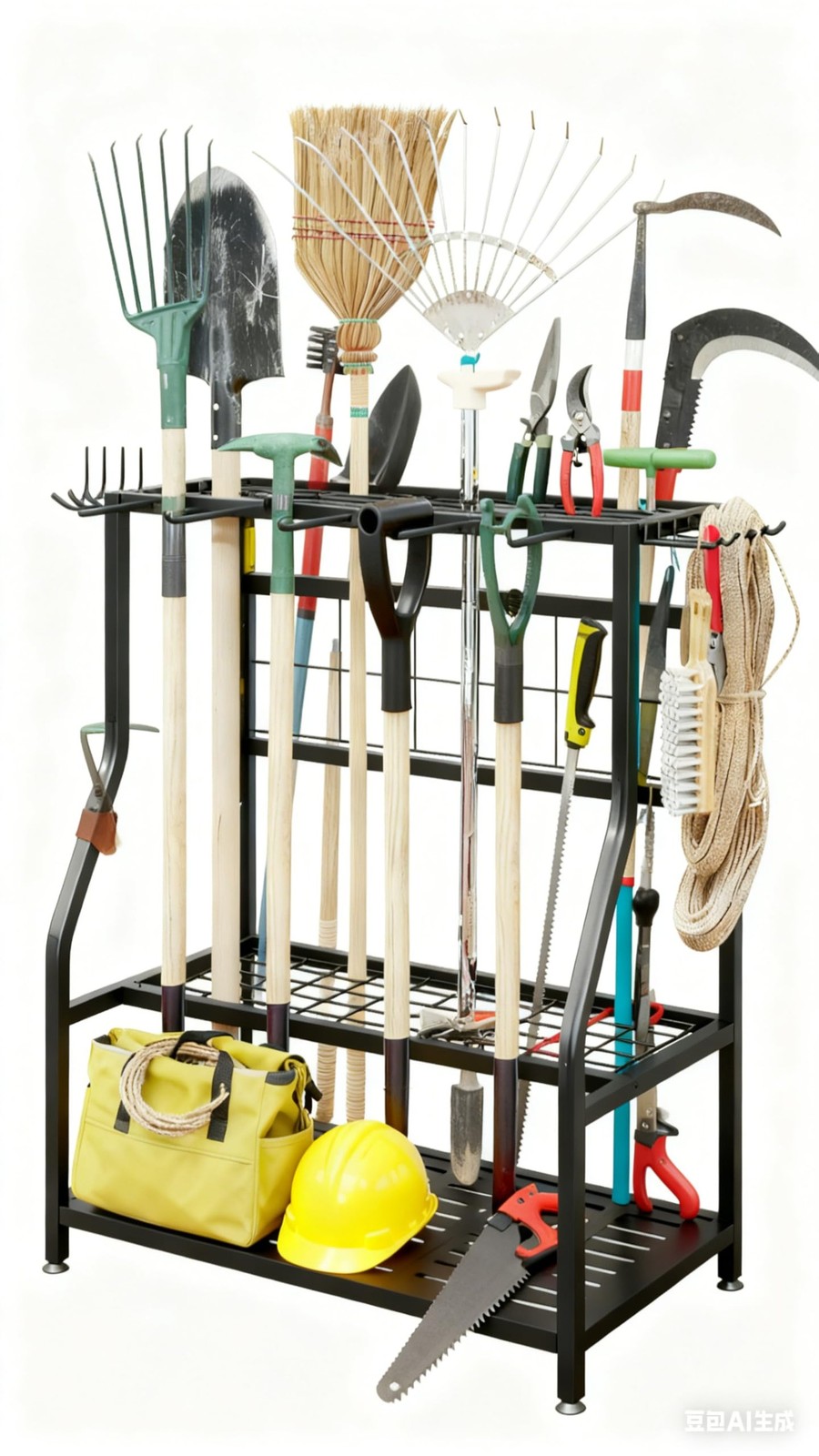 Garden Tool Organizer Holder Heavy Duty Steel Rack Up to 60 Long Handled Tool…