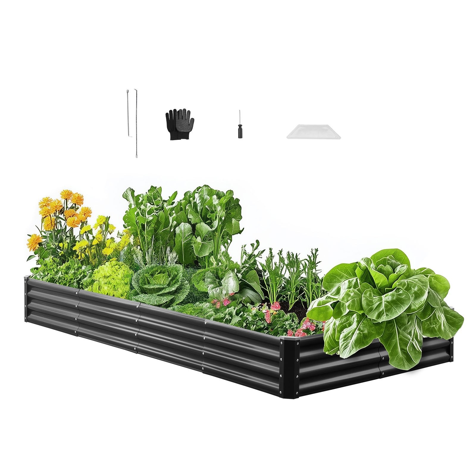 Metal Raised Garden Bed, 8 x 4 x 1 ft Outdoor Galvalume Planter Garden Box, Open