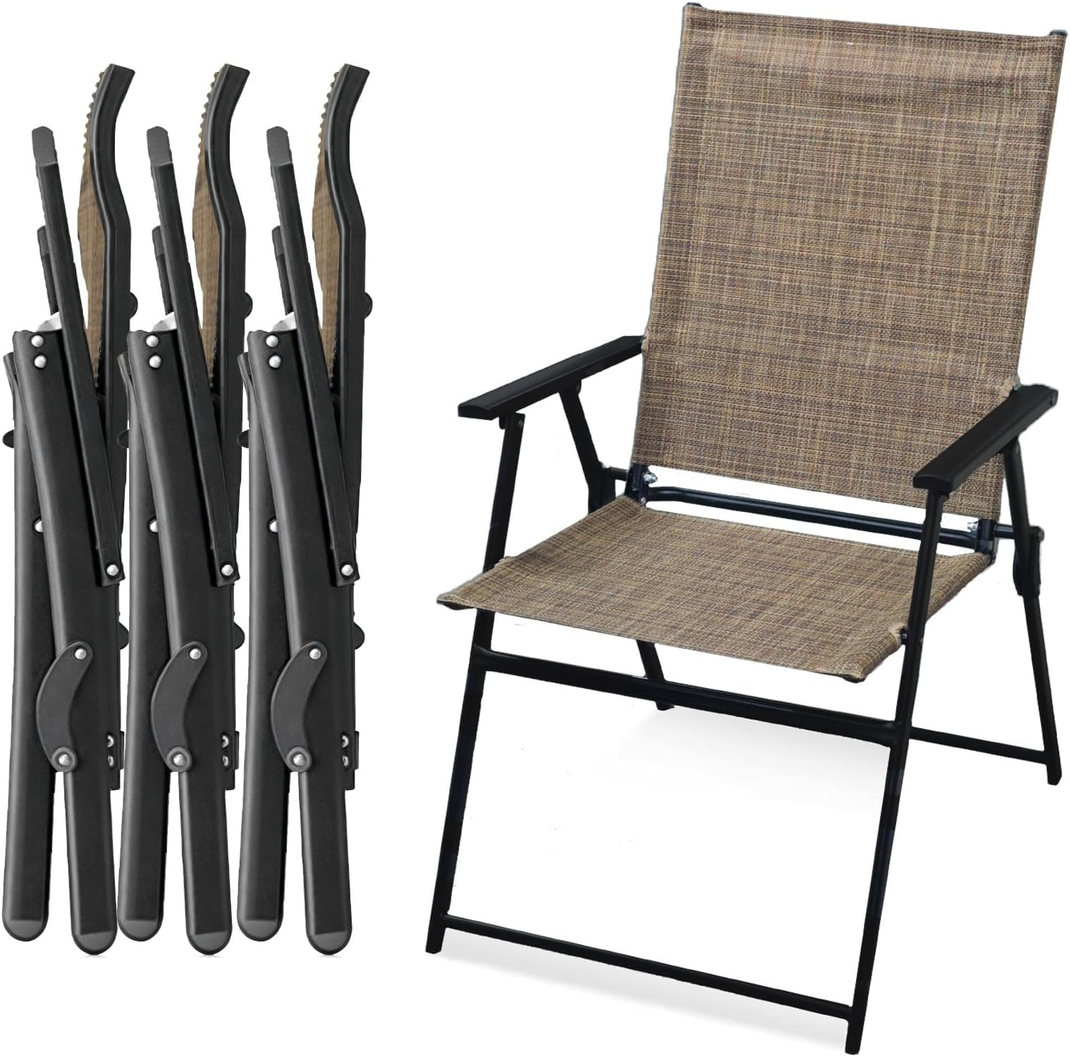 Folding Patio Chairs Set of 2 Stackable Outdoor Chairs with Armrests Backrest Po