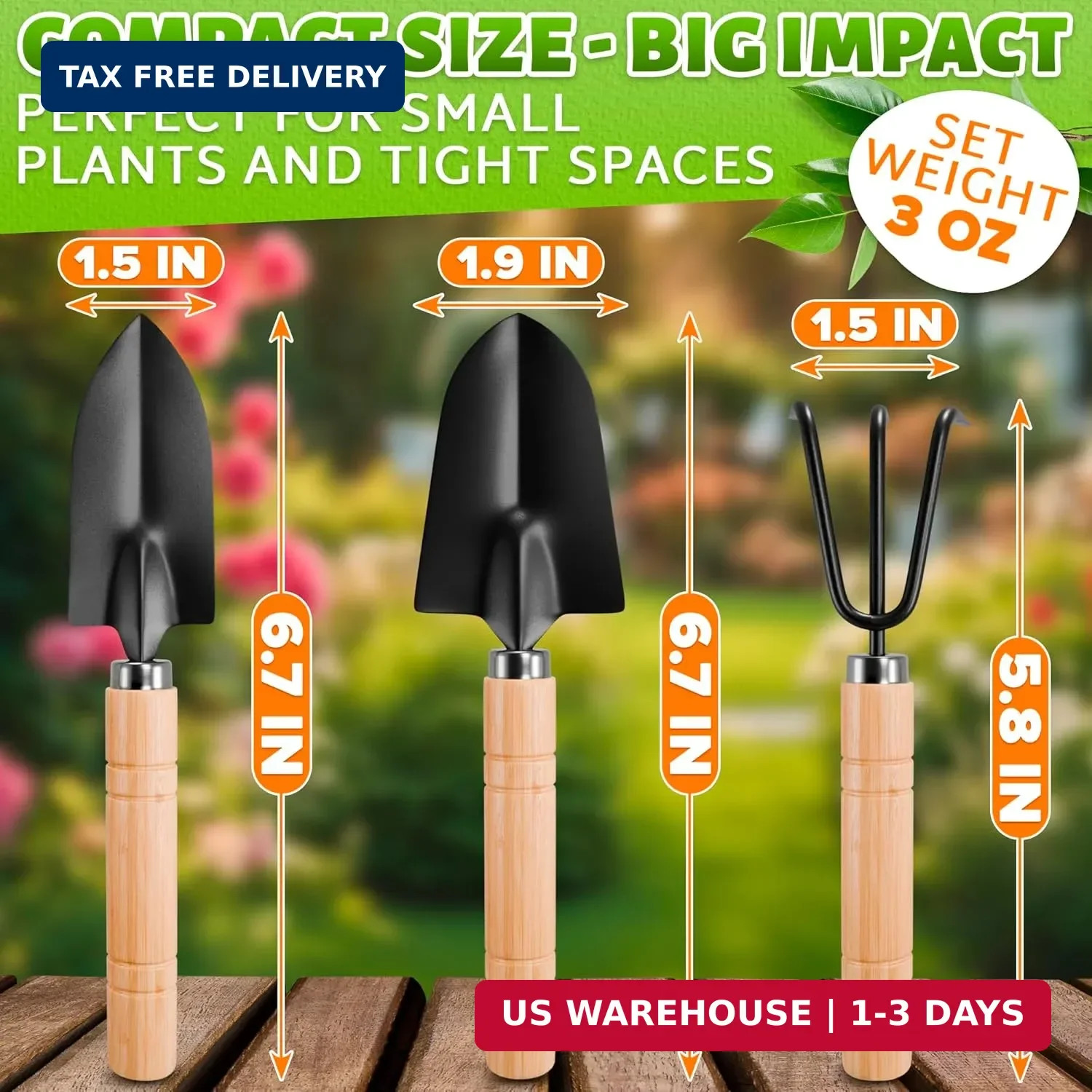 3 Pcs Mini Gardening Tools – Mini Garden Tools Set with 2 Small Shovels (Narrow