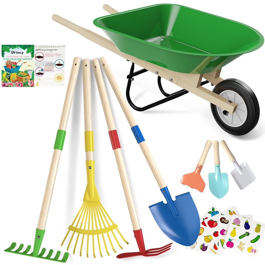 Kids Wheelbarrow Set with Gardening Tools Outdoor Backyard Garden Play for To…