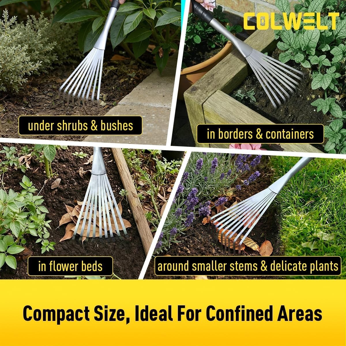 Versatile Small Gardening Rake – 16.5” Mini Rake for Leaves and Soil Preparation