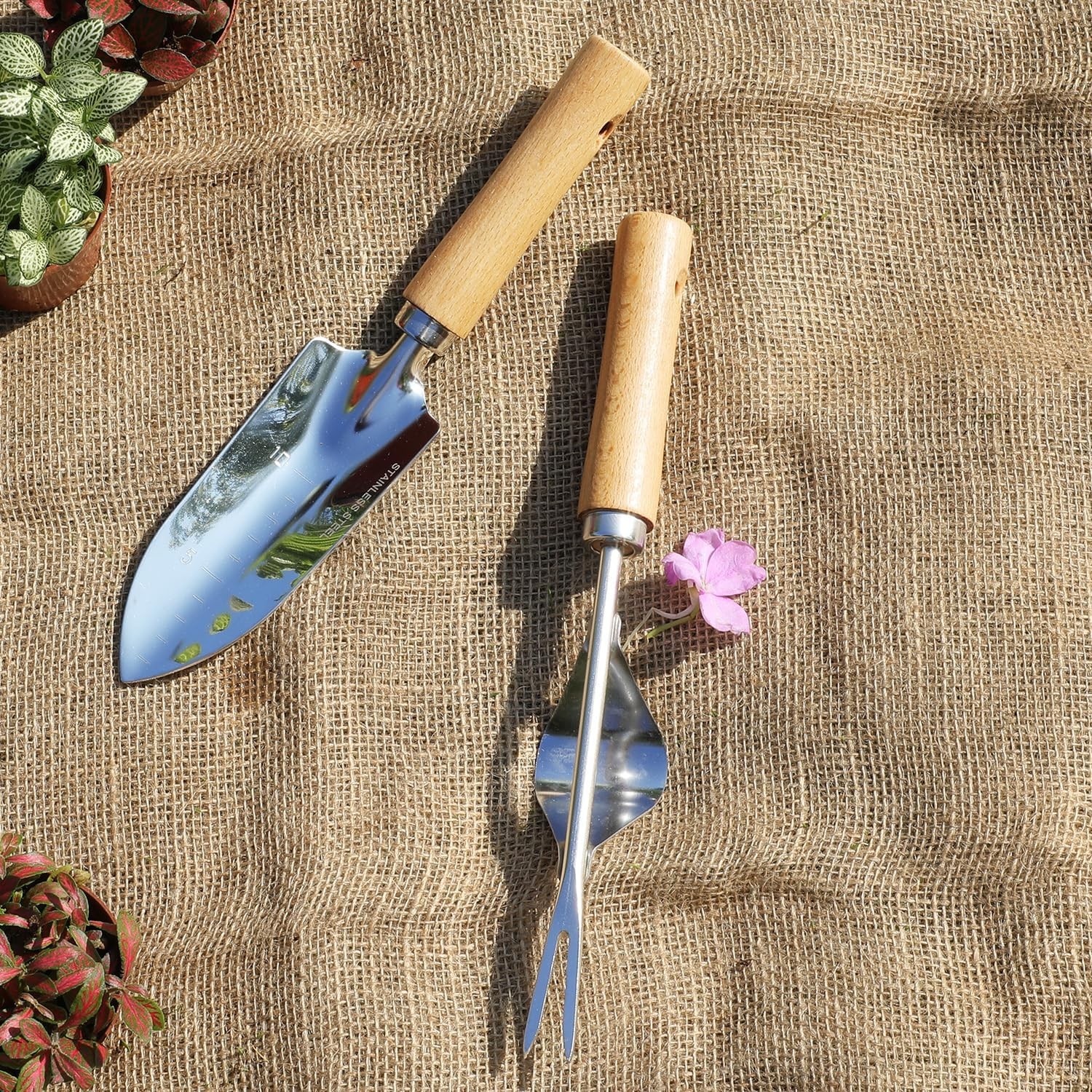Garden Tool Set 2PCS Stainless Steel Hand Tools Wooden Handle Gardening Kit Gift