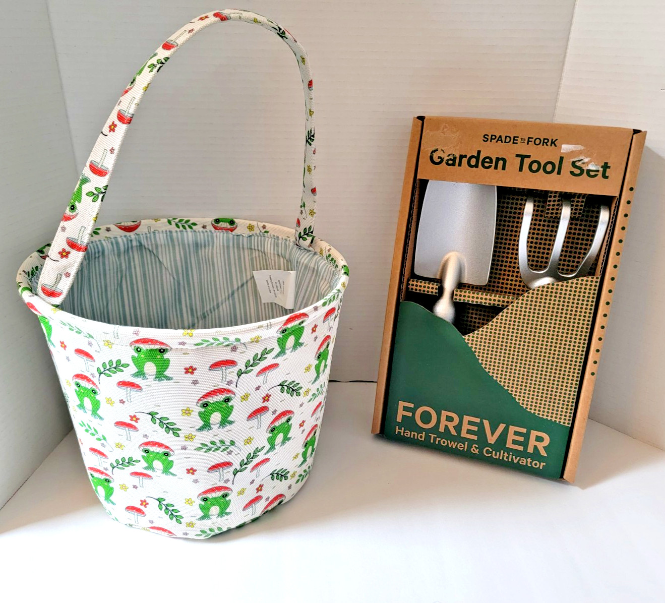 New Spade Fork Garden Tool Set: Forever Hand Trowel & Cultivator W/ Basket NIB