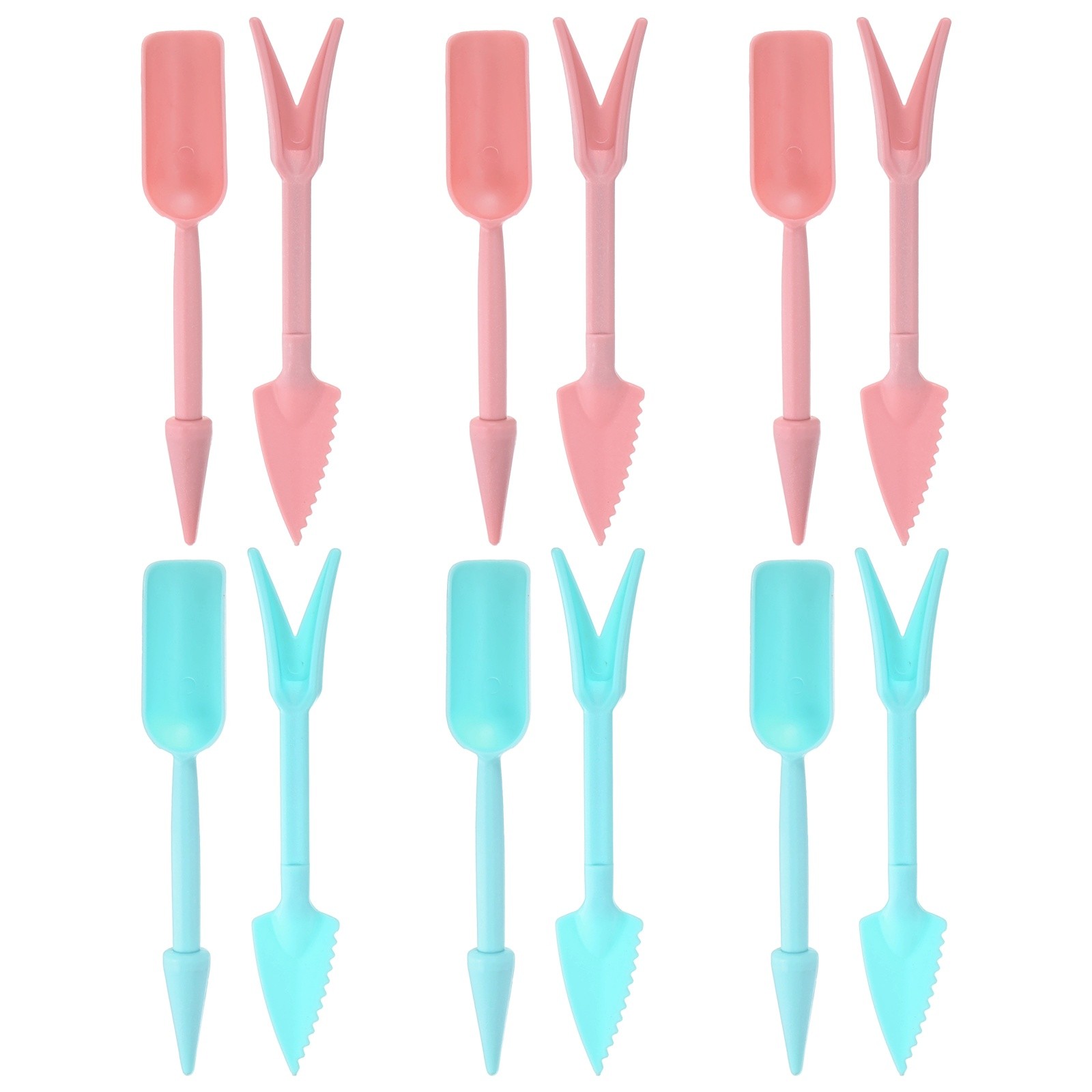 6-Set Mini Gardening Tools, Plastic 2-in-1 Garden Hand Tools Set [Pink,Blue]