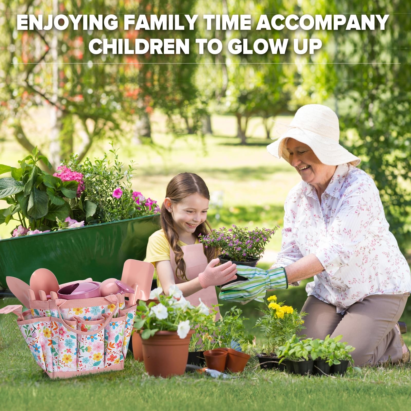 Gardening Set 14Pcs Garden Tools with Tote Bag,Watering Can, Shovel, Apron, G…
