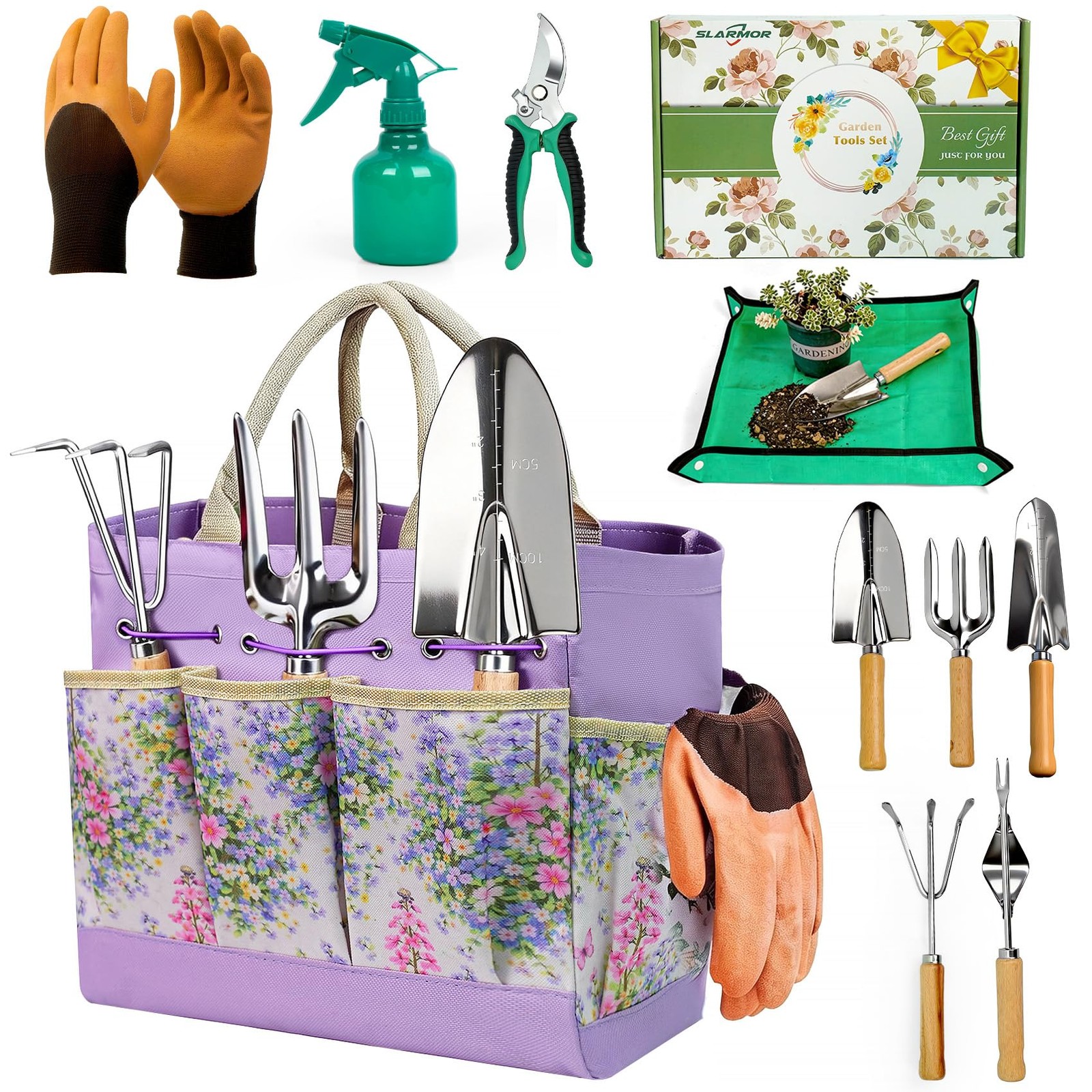 10Piece Stainless Steel Garden Tool Set with Tote Bag for Gardeners