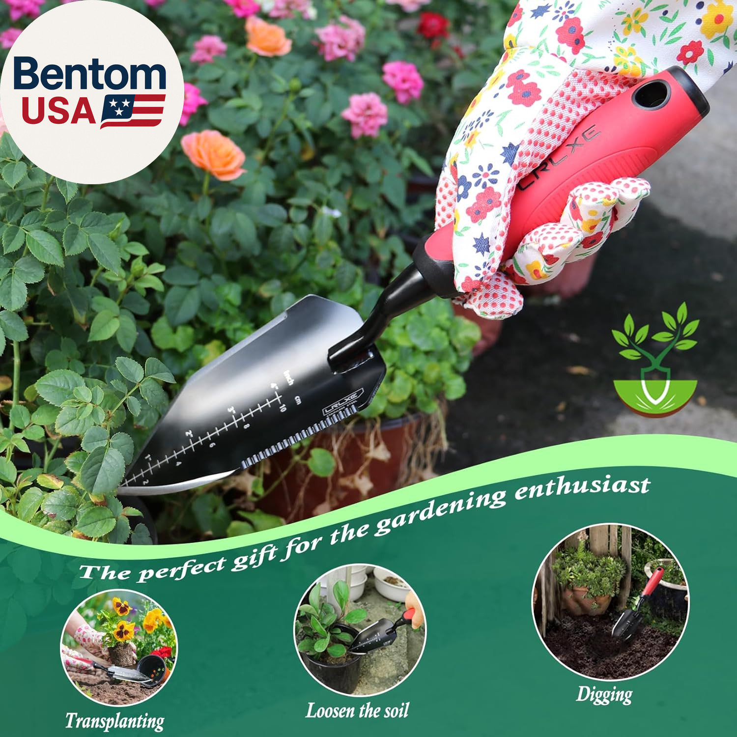 Heavy Duty Garden Trowel, Stainless Steel Pointed Hand Shovel with Non‑Slip Rubb