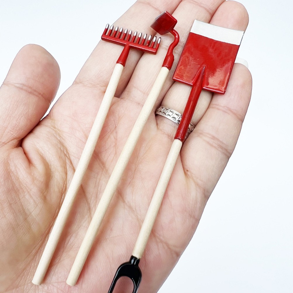 3 Pcs Mini Garden Hand Tools Miniatures Dollhouse Rake Accessories