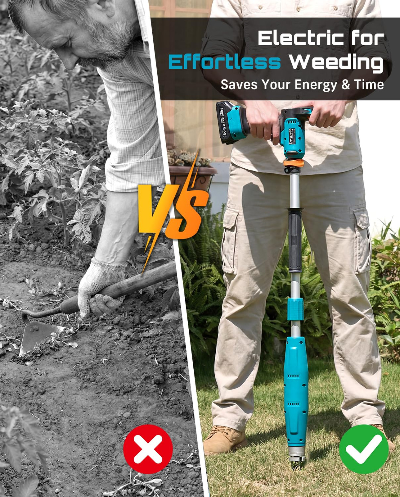 Electric Stand-Up Weed Puller Tool with 40″-47″ Adjustable Handle, High-Power