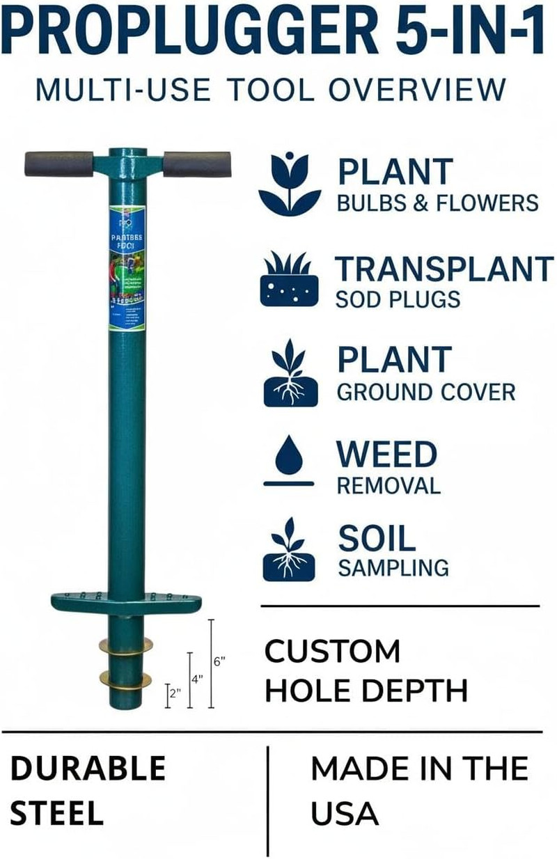 5-In-1 Planting Tool – Sod Plugger, Bulb and Flower Planter