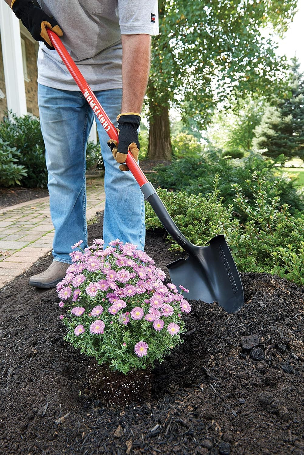 2-Piece Garden Tool Set with Digging Shovel and Bow Rake, Fiberglass Handles, Cu