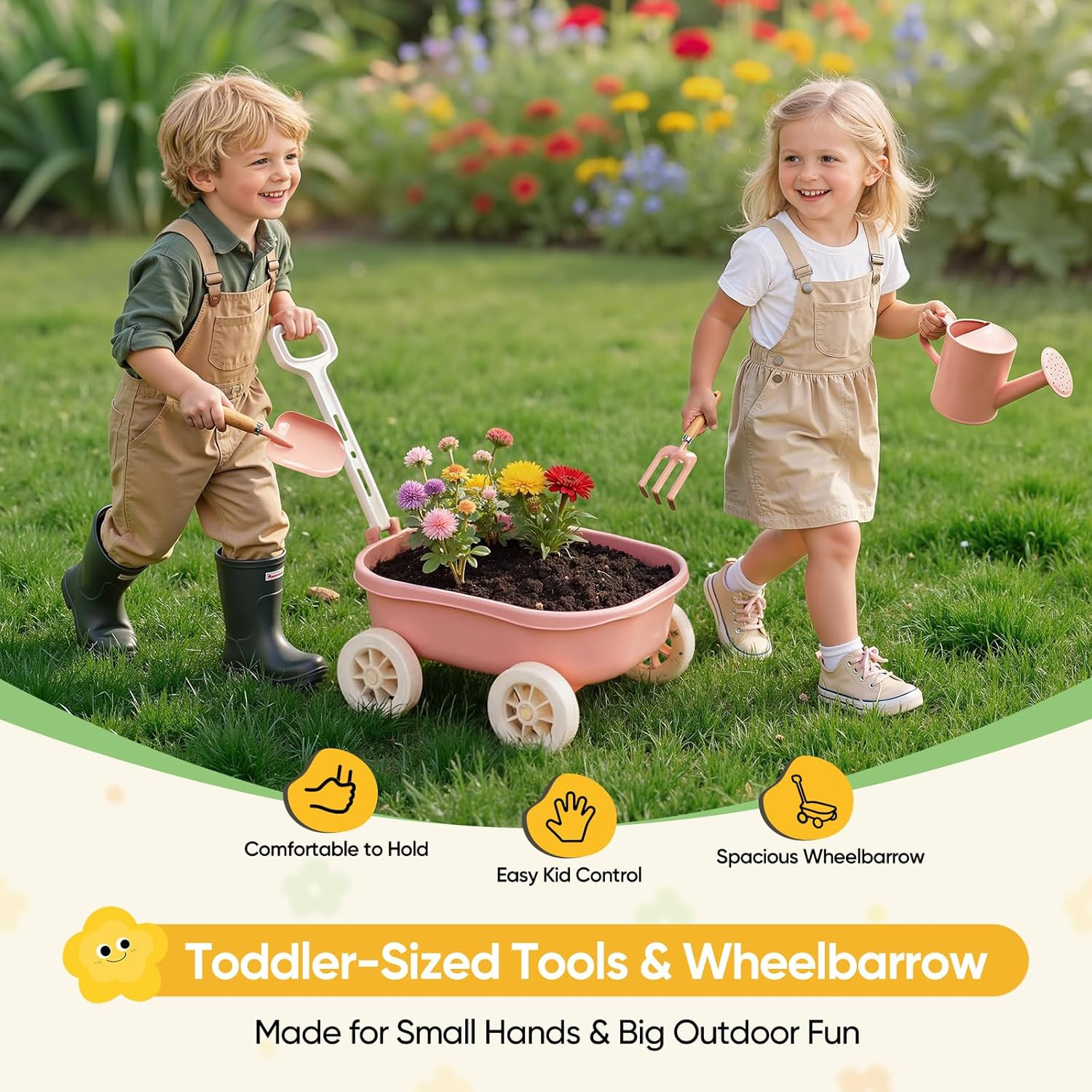 Kids Gardening Set with Wheelbarrow, 11-Piece Outdoor Yard, Beach, STEM Garden P
