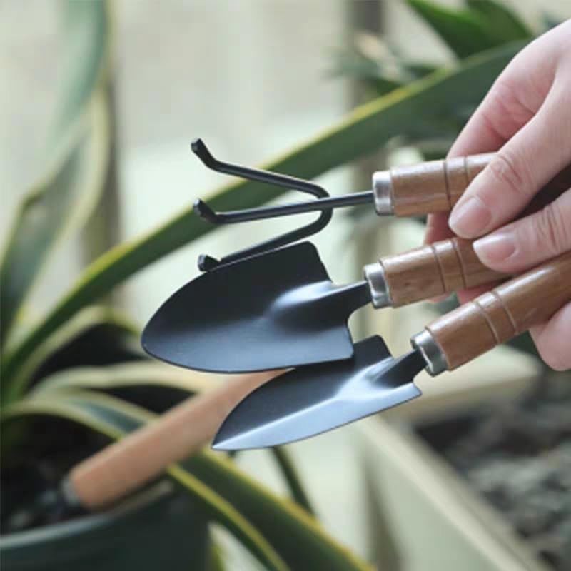 Mini Gardening Tool Set – 3PCS Hand Shovel, Rake, Spade with Wooden Handle – …