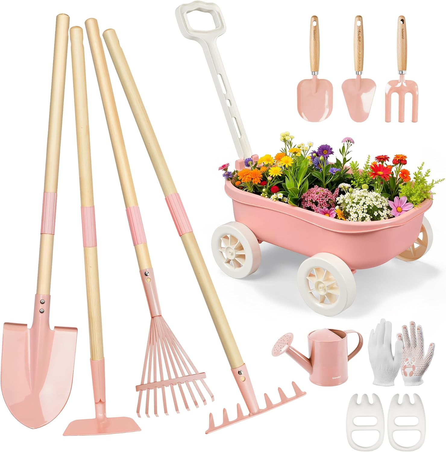 Kids Gardening Set with Wheelbarrow, 11-Piece Outdoor Yard, Beach, STEM Garden P