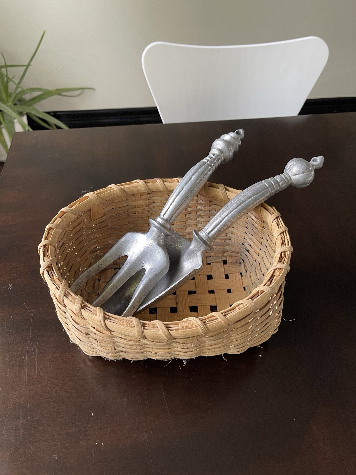 Vintage Cast Aluminum Curved Handle Garden Tools Trowel & Cultivator Hand Rake