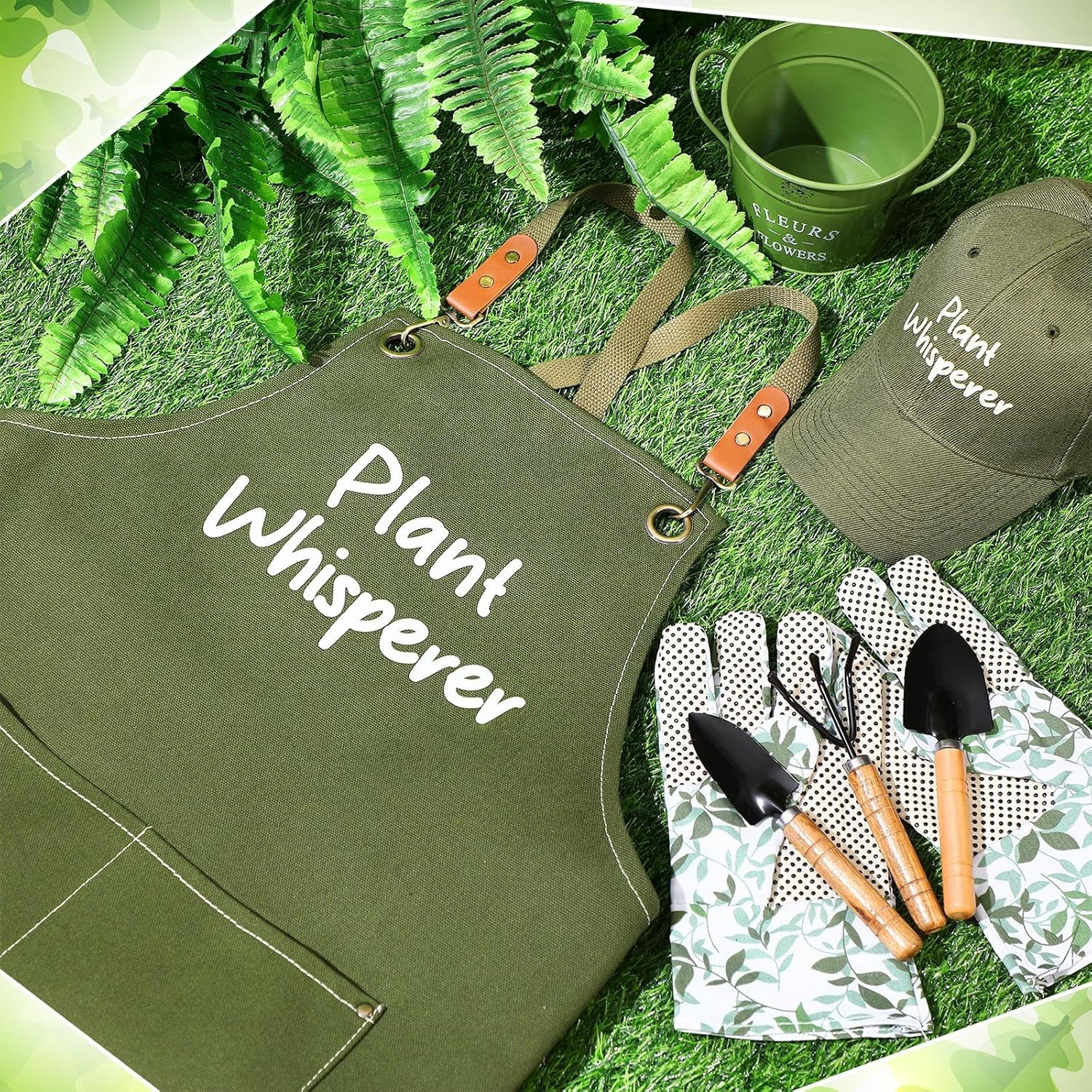 Green Garden Tool Set Plant Whisperer Gardening Gifts for Women, 7 Piece Vegetab