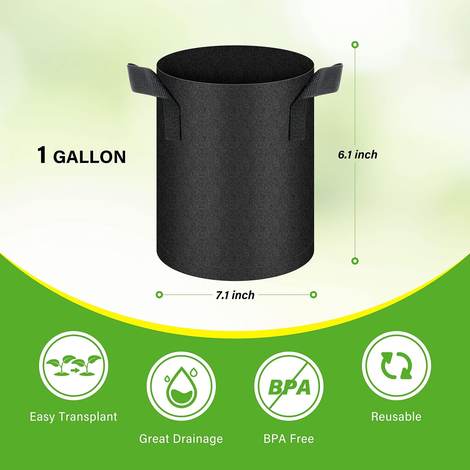 HealSmart 6-Pack 1 Gallon Grow Bags, Nonwoven Aeration Fabric Pots with Handl…