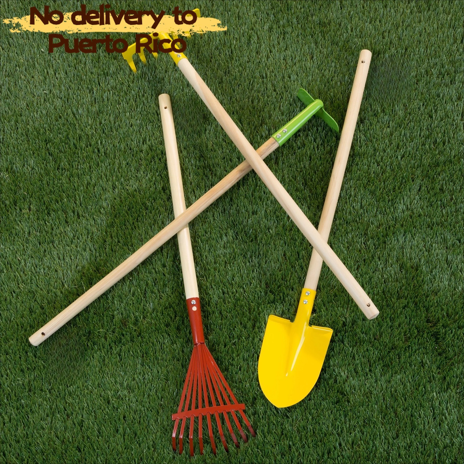 Kid’s Garden Tool Set with Long Wood Handles, 4-Piece