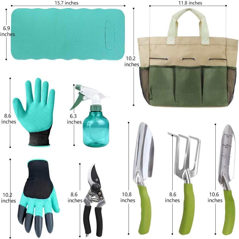 Garden Tools Set with 3 Aluminum Gardening Tools, 1 Pruning Shear, 1 Mister Spra