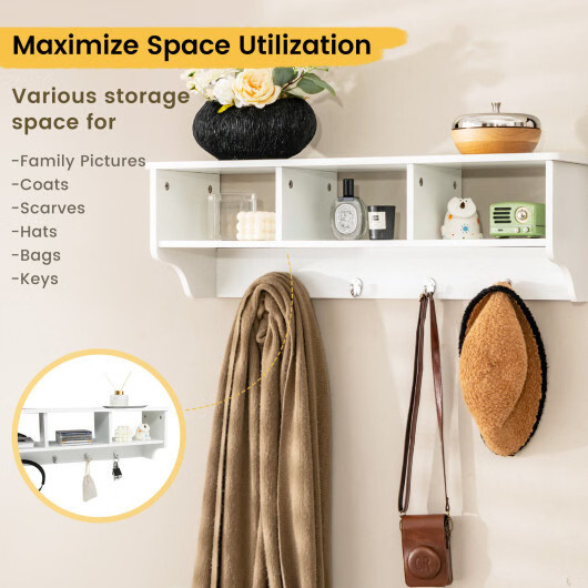 Wall Mount Cubby Organizer Hooks Entryway Storage Shelf-Black