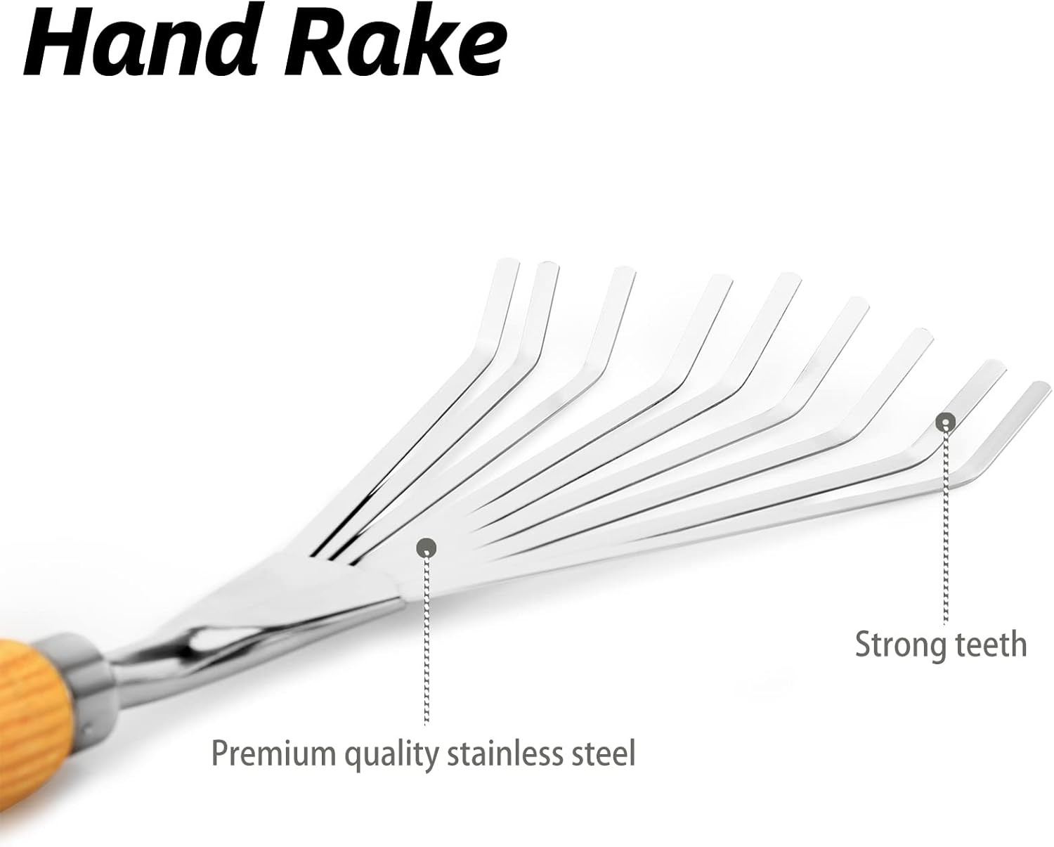 Stainless Steel Hand Rake with Ergonomic Handle for Gardening and Yard Care