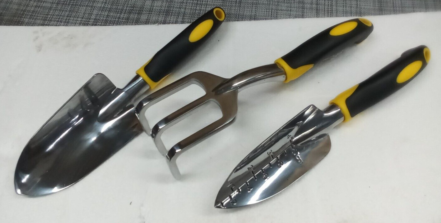 Yellow Garden Tool Set, 3 Pack Aluminum Heavy Duty Gardening Kit