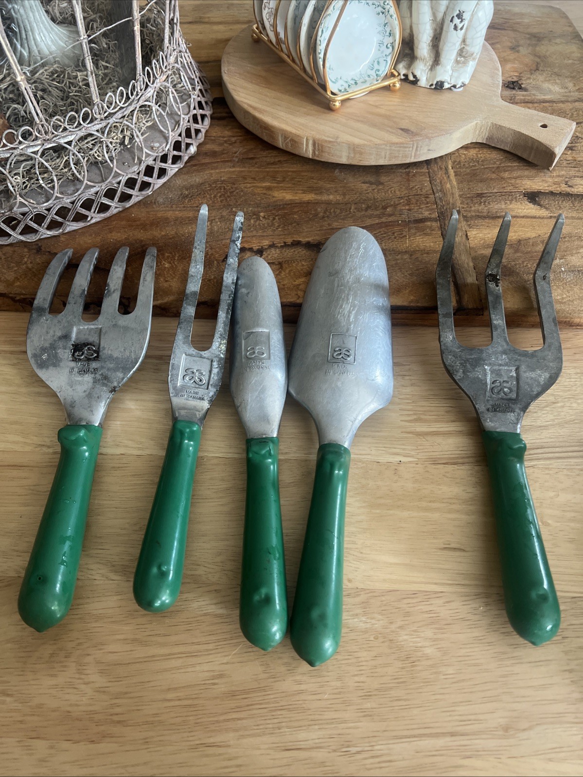 5 Vtg Allen Simpson Garden Hand Tools AS Canada Cast Aluminum Nice Set
