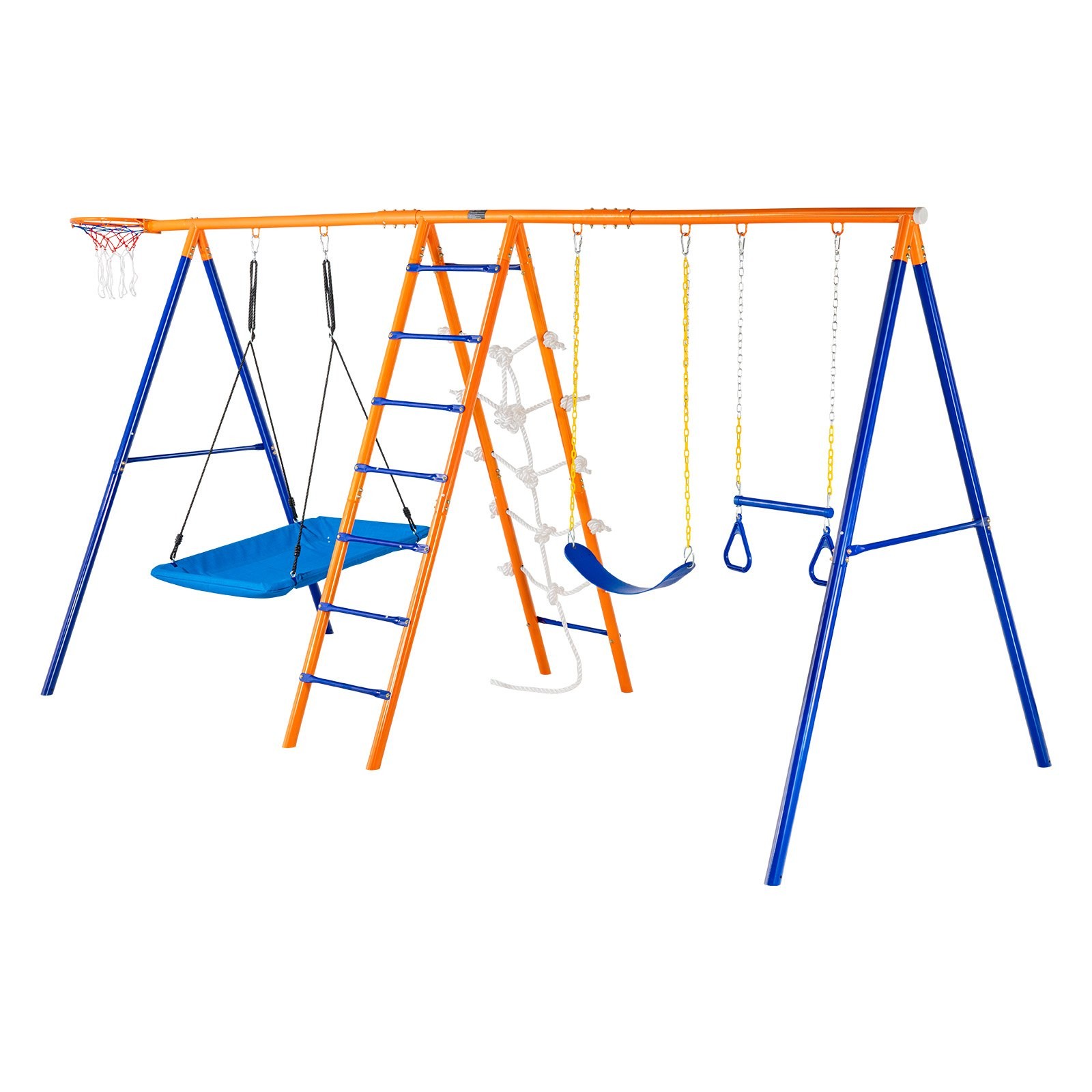 Swing Sets for Backyard,6 in 1 Swing Set with 2 Swings,Trapeze Bar,Climbing Ladd