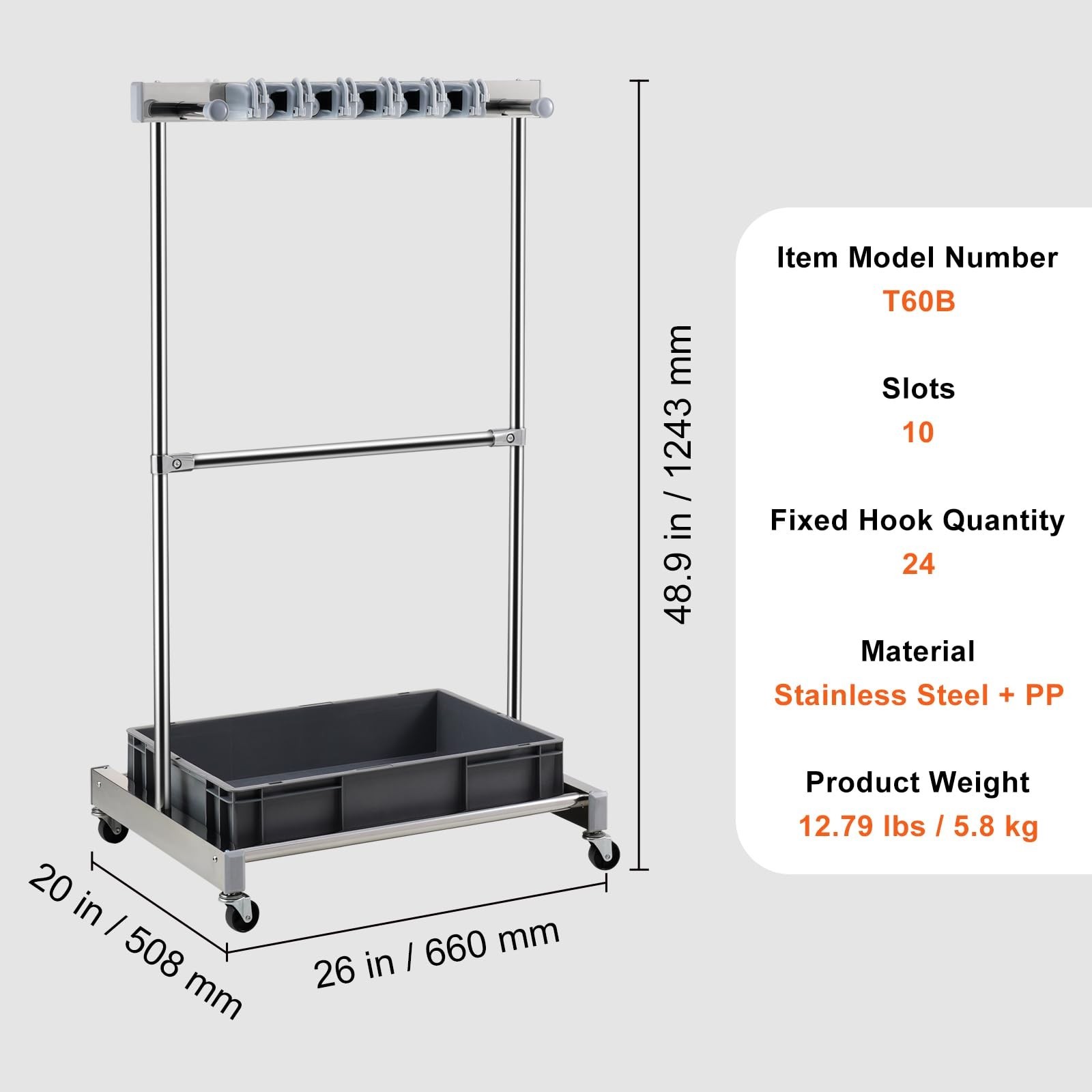 VEVOR Garden Tool Organizer, 10 Slots with Hooks, Yard Tool Tower Rack with W…