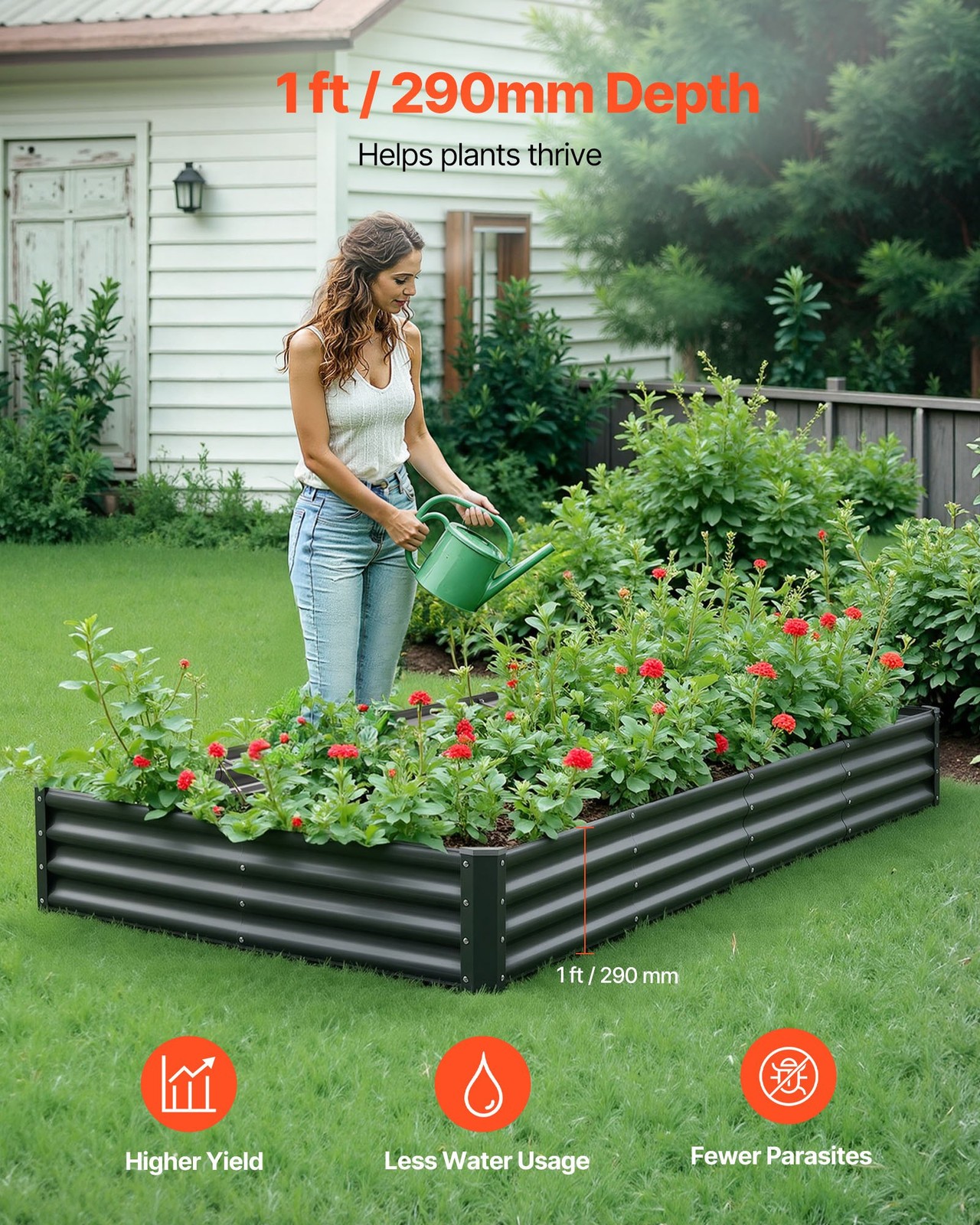 Metal Raised Garden Bed, 8 x 4 x 1 ft Outdoor Galvalume Planter Garden Box, Open