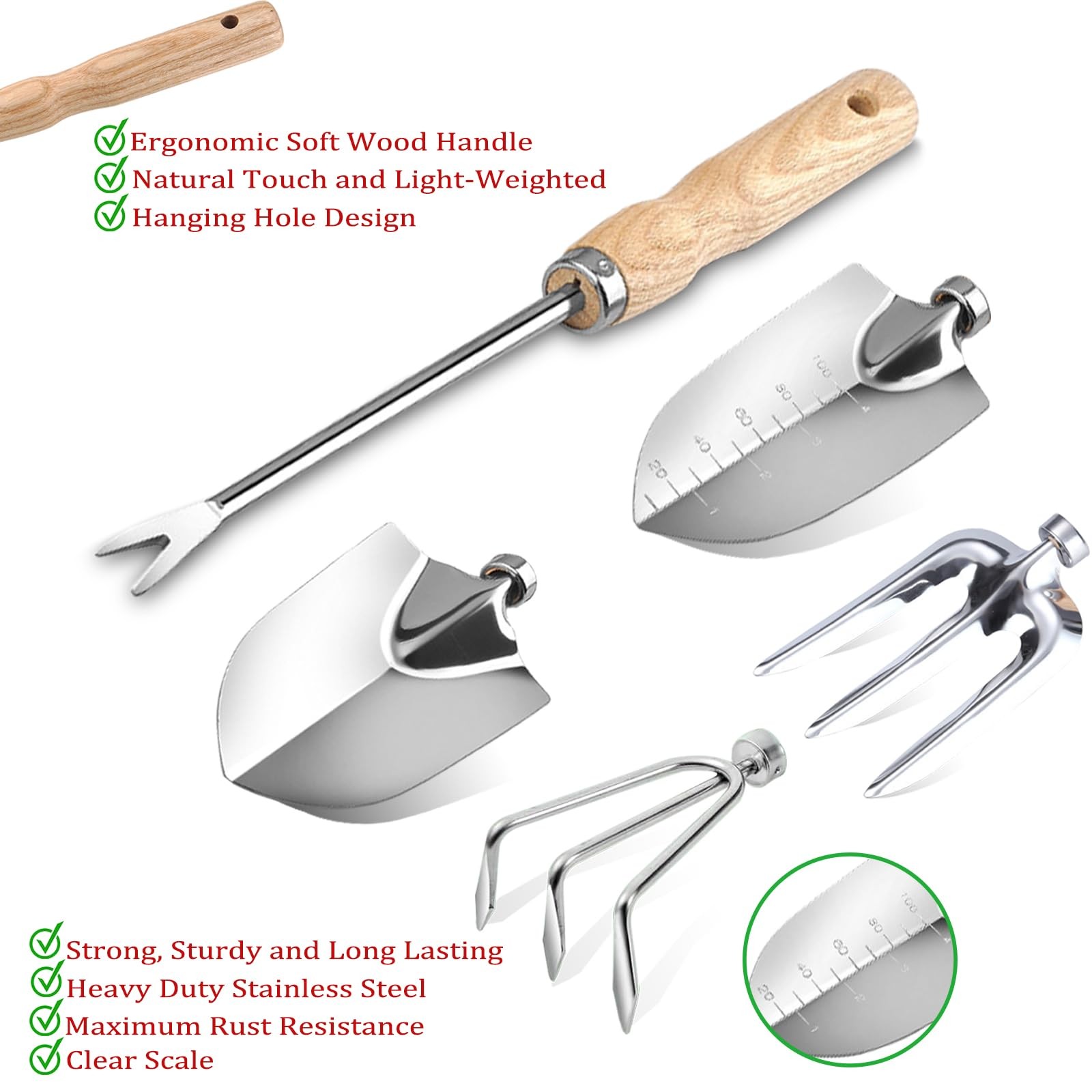 Beswill 14 PCS Garden Tool Set with Soil Moisture Meter, Stainless Stell Heav…