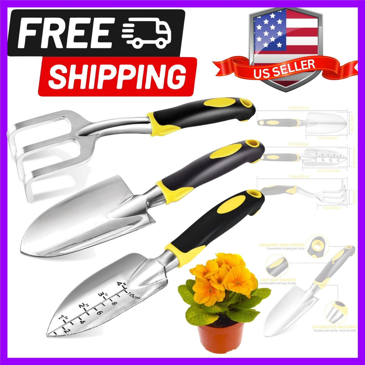 Garden Tool Set, 3 Pcs Heavy Duty Garden Tools, Garden Shovel, Transplant Tro…