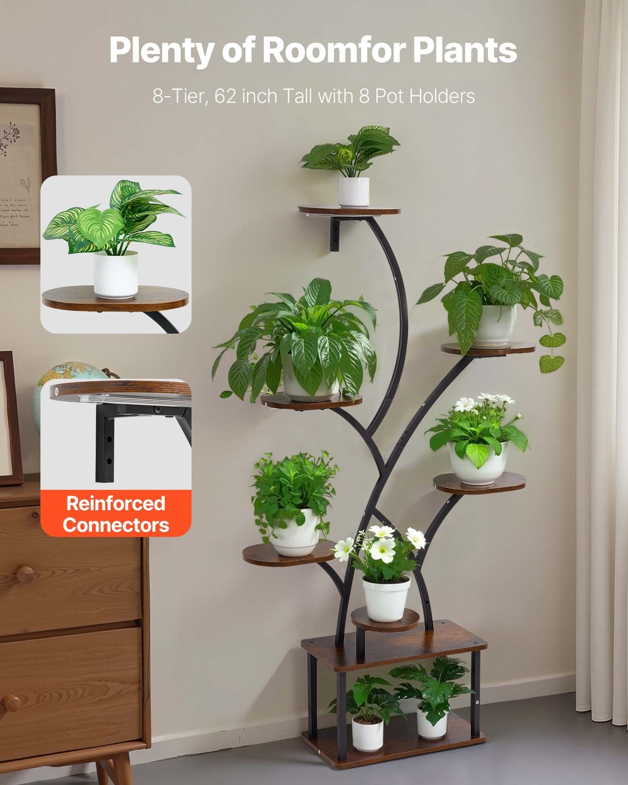 Plant Stand Indoor with Grow Lights, 62 in Tall 8-Tier Lighted Plant Shelf, Meta