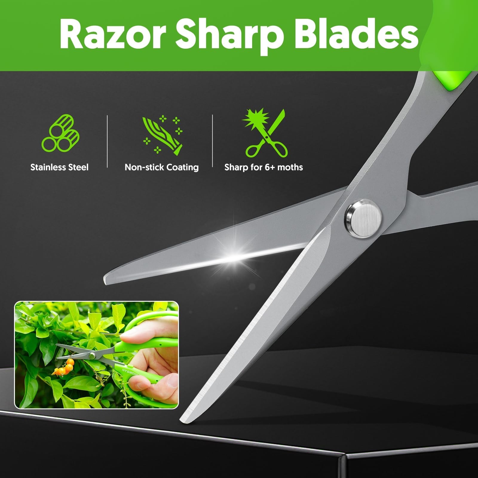Garden Scissors, 6in Pruning Shears Snips Non-stick Coated Sharp Steel Blades…