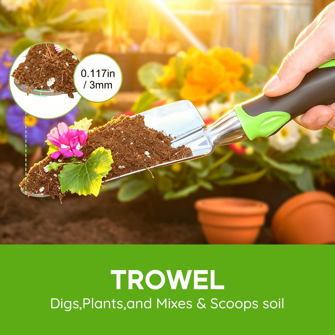 Garden Tool Set, 3 Pack Aluminum Heavy Duty Gardening Kit Includes Hand Trowel,