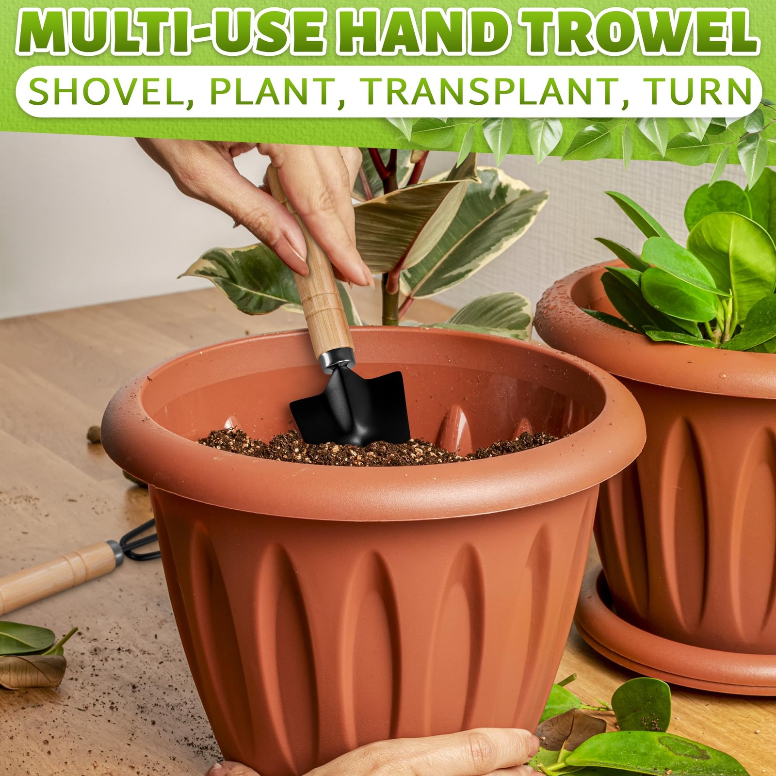 3 Pcs Mini Garden Tools Set with Wooden Handle for Potting Transplanting