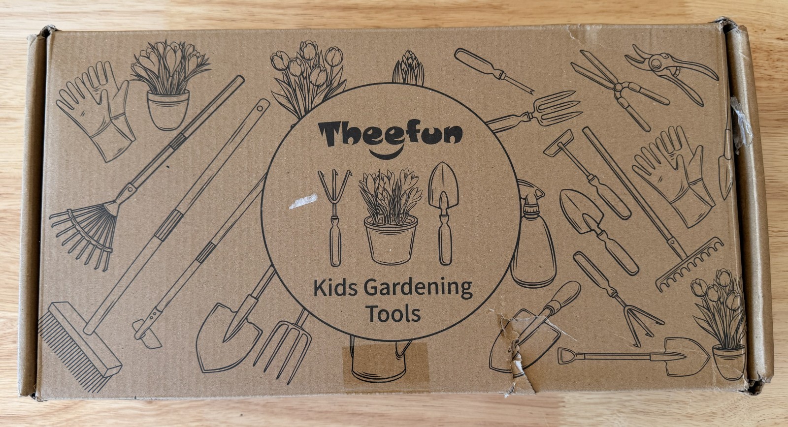 Theefun Kids Garden Tool Set Wooden Handles Metal Head Shovel Rake Hoe Broom Toy