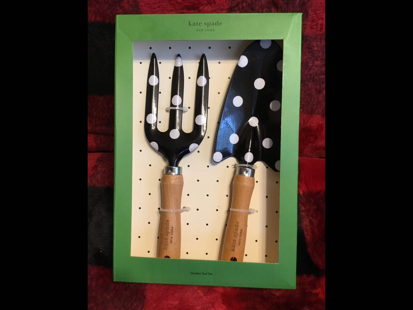 Kate Spade New York 2 Pc. Gardening Hand Tools White Polka Dots Wood Handle