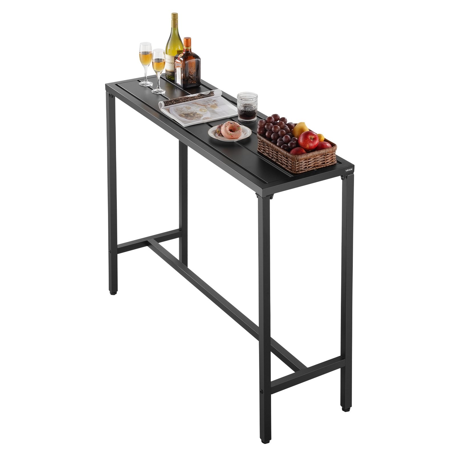 Outdoor Bar Table, 47 x 15 in Patio Bar Table, Waterproof Top & Sturdy Metal Fra