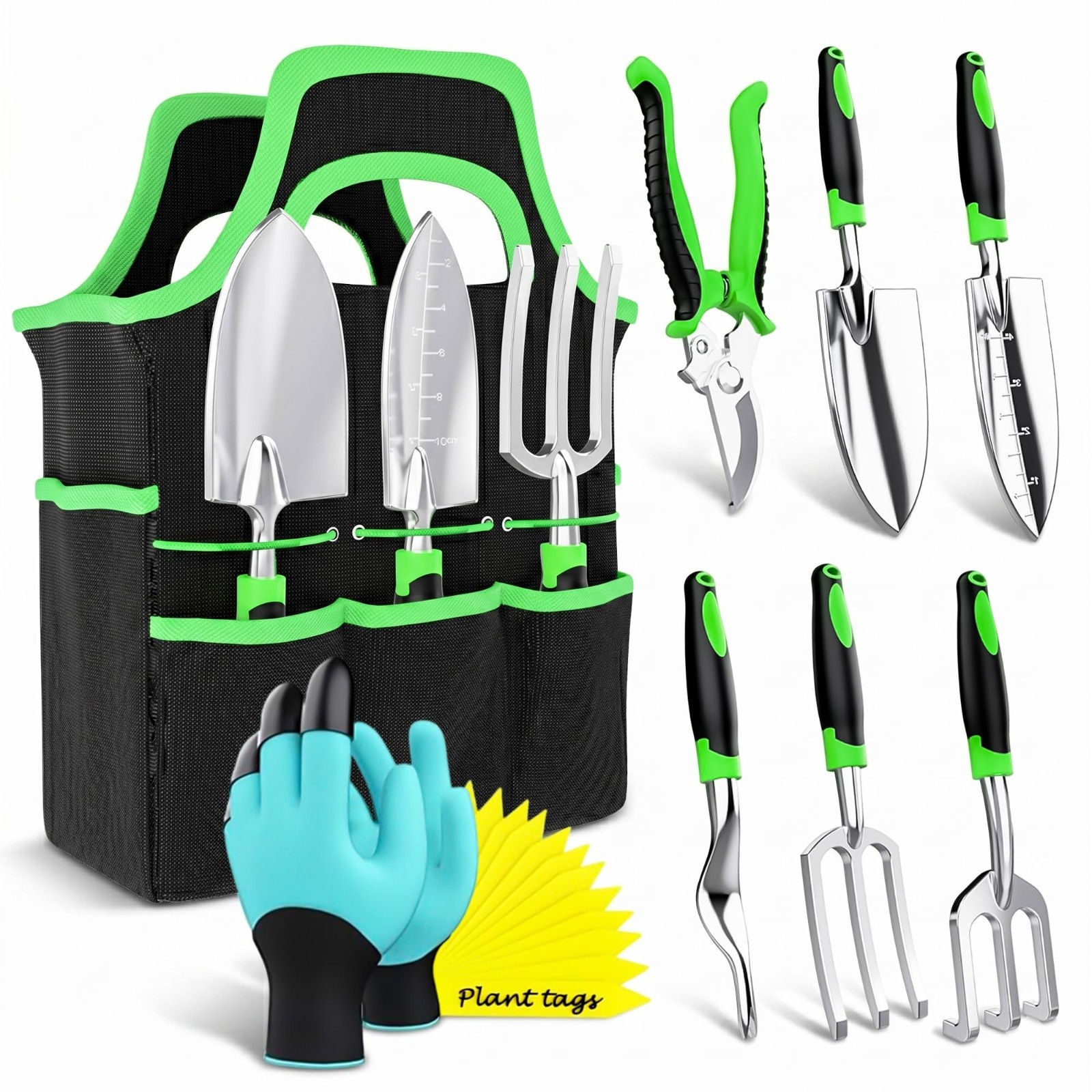 8-Piece Gardening Tools Set with Bag – Heavy Duty Stainless Steel, Ergonomic Han